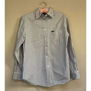 F by Faconnable Top Womens Small Green White Striped Button Up Long Sleeve Shirt